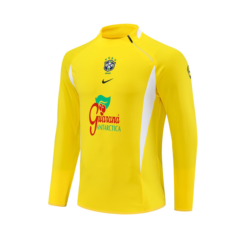 2002 Brazil Yellow Half Zipper Jacket+Long Pants