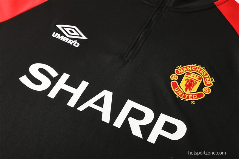 Retro 98/99 Manchester United Black Half Zipper Jacket+Long Pants