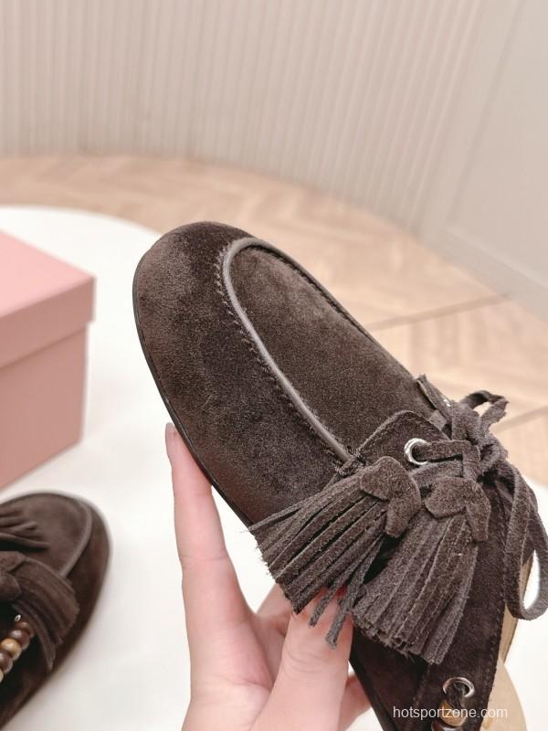 Miu Miu Fall/Winter 2025 Tassel Loafer Mule with Bead Accents - LY00320