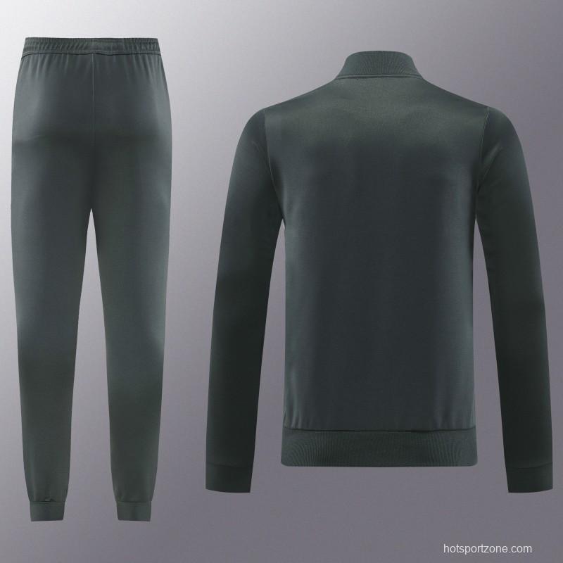 25/26 Manchester United 08 Dark Gray Half Zipper Jacket+Long Pants S-2XL