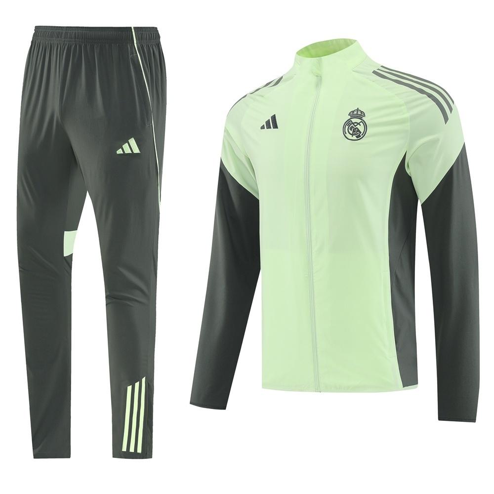 25/26 Real Madrid Light Green Half Zipper Jacket+Long Pants S-3XL