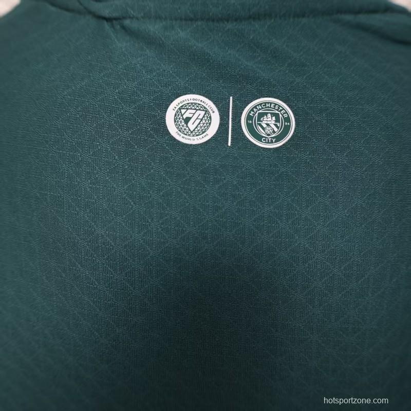 25/26 Player Version  Manchester City Third Dark Green with Geometric Triangle Pattern Jersey