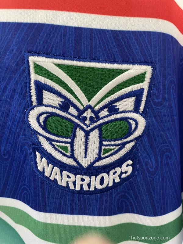25/26 New Zealand Warriors White with Blue Panels and Circular Gradient Heritage Jersey