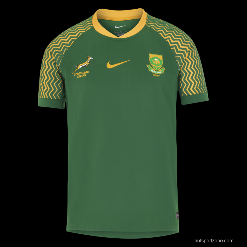 25/26 South Africa Springbok Sevens Green with Gold Chevron Sleeves Jersey