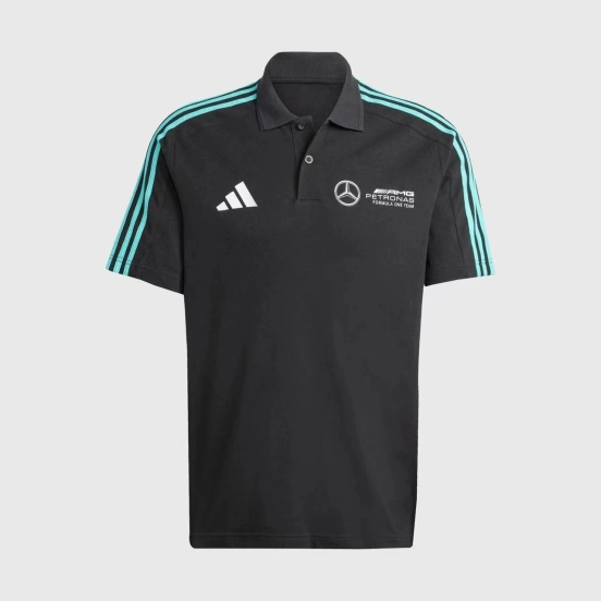 2025 F1 Mercedes-AMG Petronas Formula One Team Black with Turquoise Three Stripes Polo Shirt