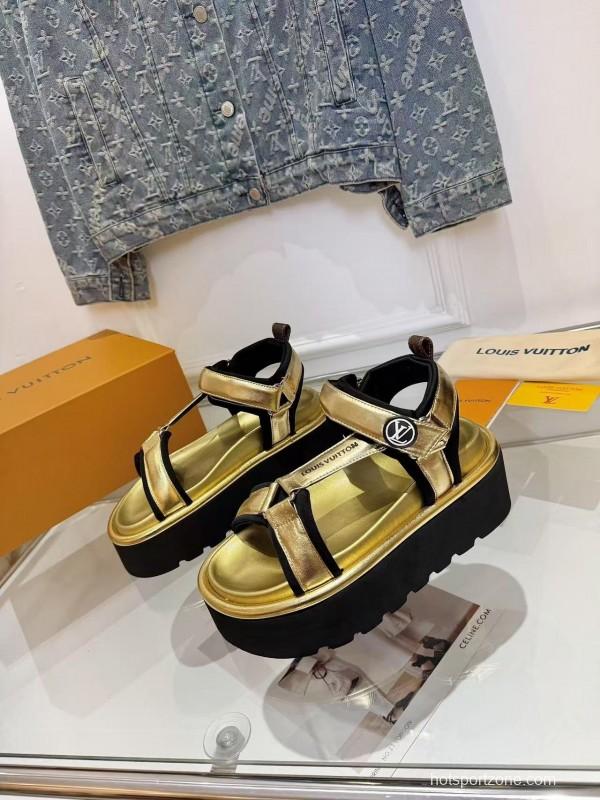 Louis Vuitton 2025/SS Latest High-End Fashion Versatile Sandals with Thick Sole Heightening and Slimming Effect - LY00