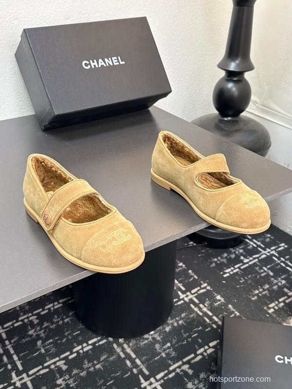 Chanel 2025 SS New French Style Mary Jane Flat Shoes with Fur - KFY00300