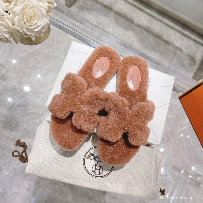 H Teddy Wool Flat Slippers for Autumn/Winter - LY00240