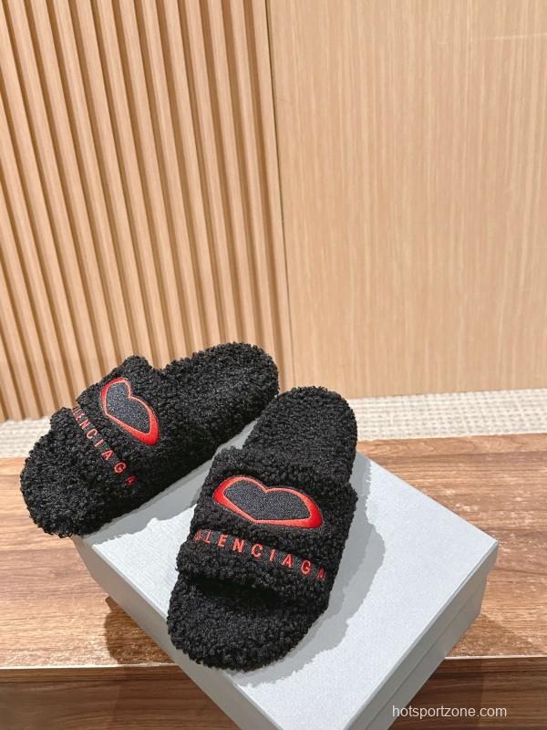 Balenciaga Paris World Limited Edition Series Embroidered Platform Shearling Slippers - AS00200