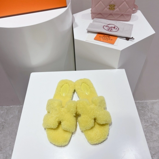 H Teddy Wool H Slippers Flat Sole Winter Edition - LY00240