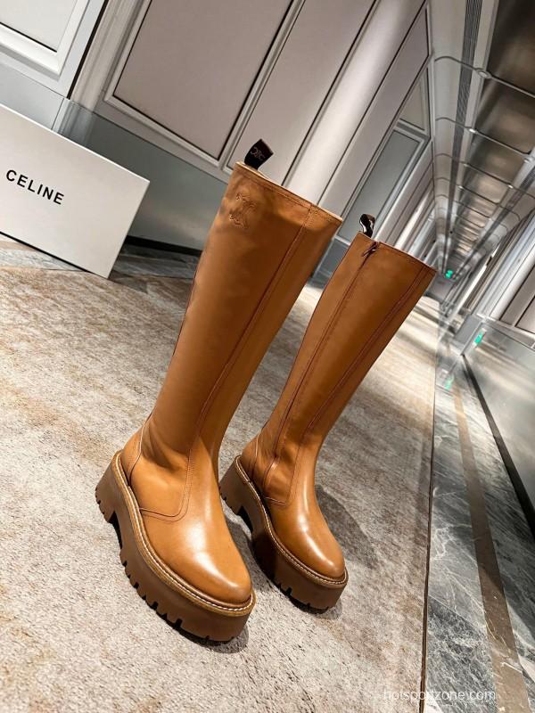Celine 2025/ss Fall Winter Triomphe Side Zip Knee High Boots - L Y00420