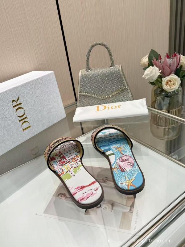 Dior 2025 SS Embroidered Monogram Slippers for Women with Lambskin Lining - L Y00200/L Y00240