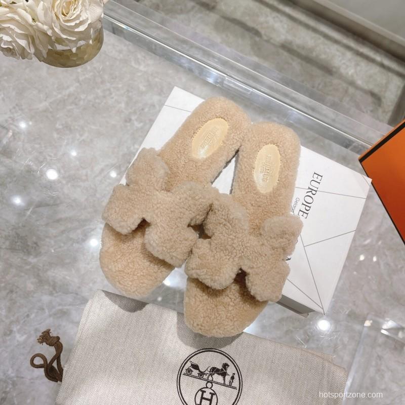 H Home Love Teddy Wool H Slippers Flat Sole Winter - LY00240
