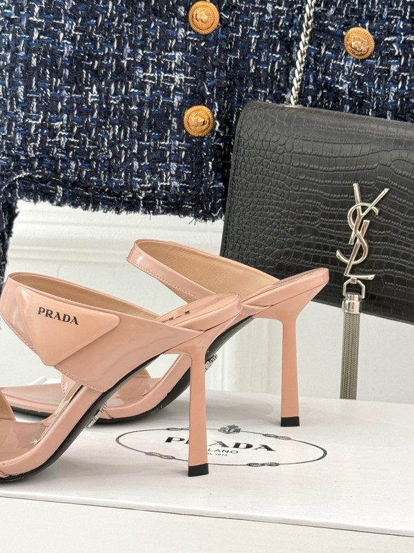 Prada Pointed Toe High Heel Sandals with Triangle Buckle - KFY00280