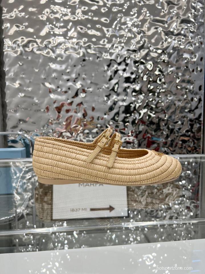 Prada Summer New Raffia Ballet Flats - KFY00340