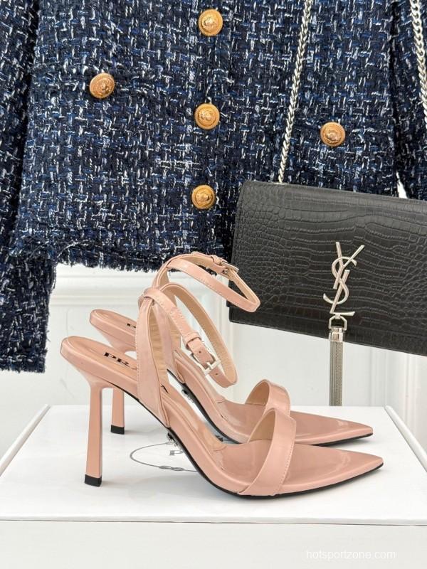 Prada 2025 SS Pointed Toe High Heel Sandals with Triangle Buckle - KFY00280