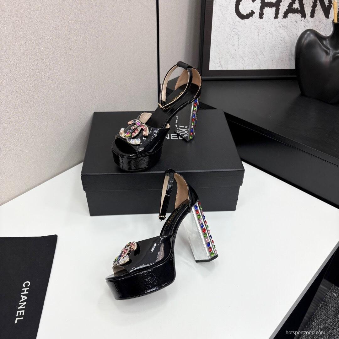 Adidas 2025/SS Glam Rock Chunky Heel Square Toe Platform Back Strap Sandals - KFY00350