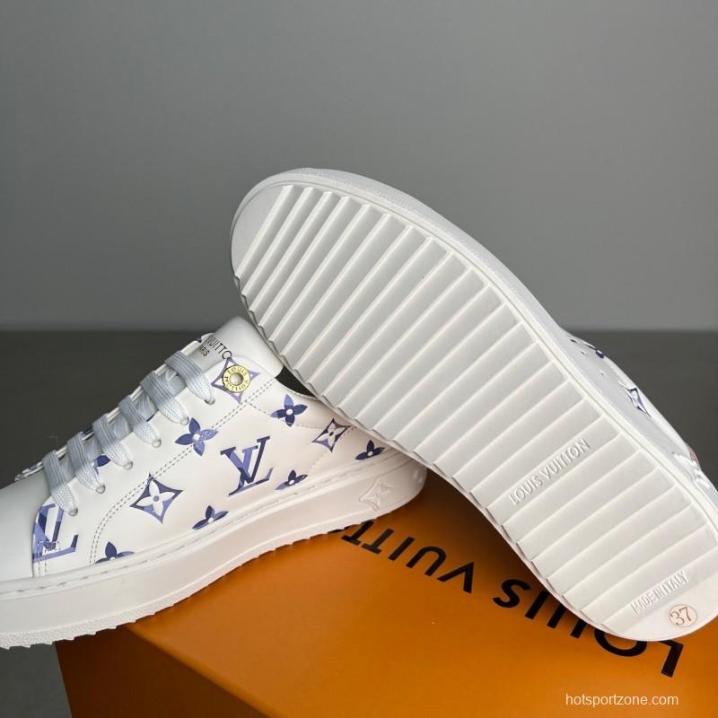 Louis Vuitton Time Out Cherry Blossom Collection Leather Round Toe Flat Low Top Sneakers Women's - YC