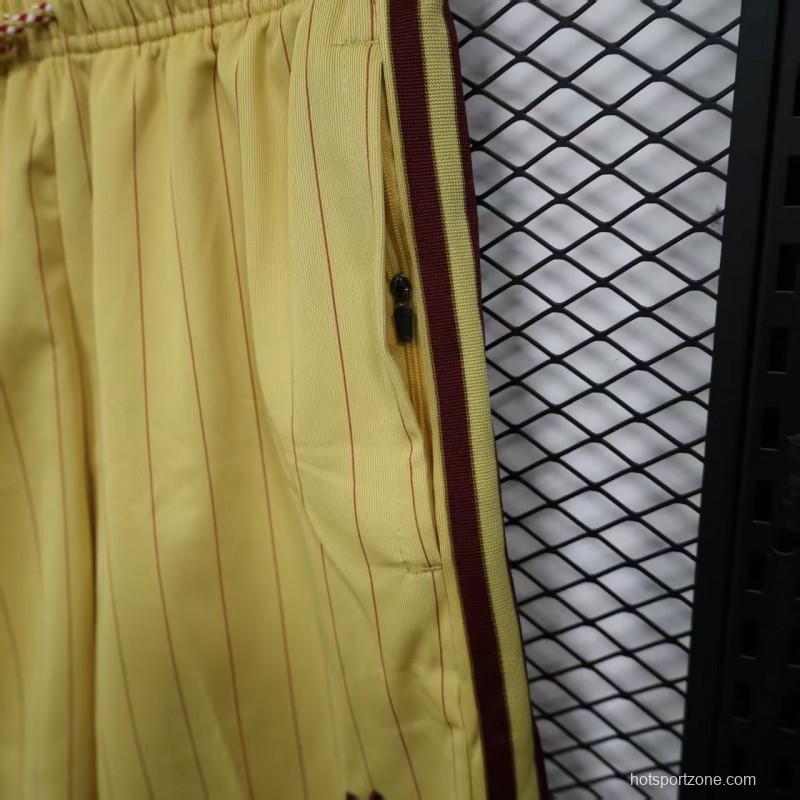 Player Version 25/26 Arsenal Yellow with Burgundy Side Stripes and Pinstripes Shorts