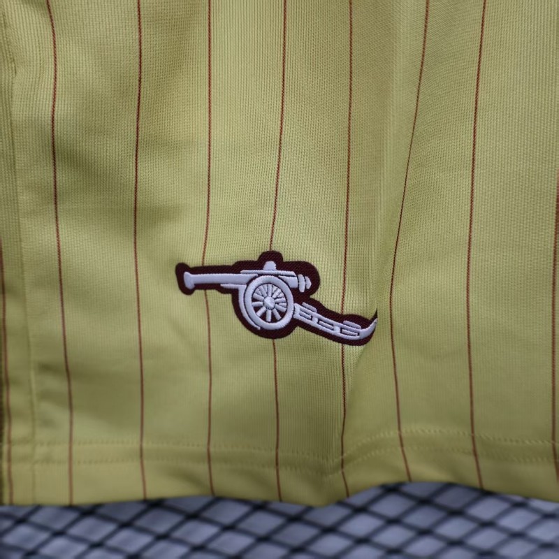 Player Version 25/26 Arsenal Yellow with Burgundy Side Stripes and Pinstripes Shorts