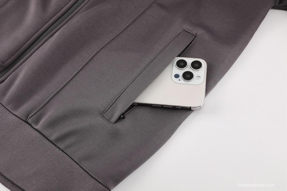 25/26 Real Madrid Light Grey Full Zipper Jacket+Long Pants