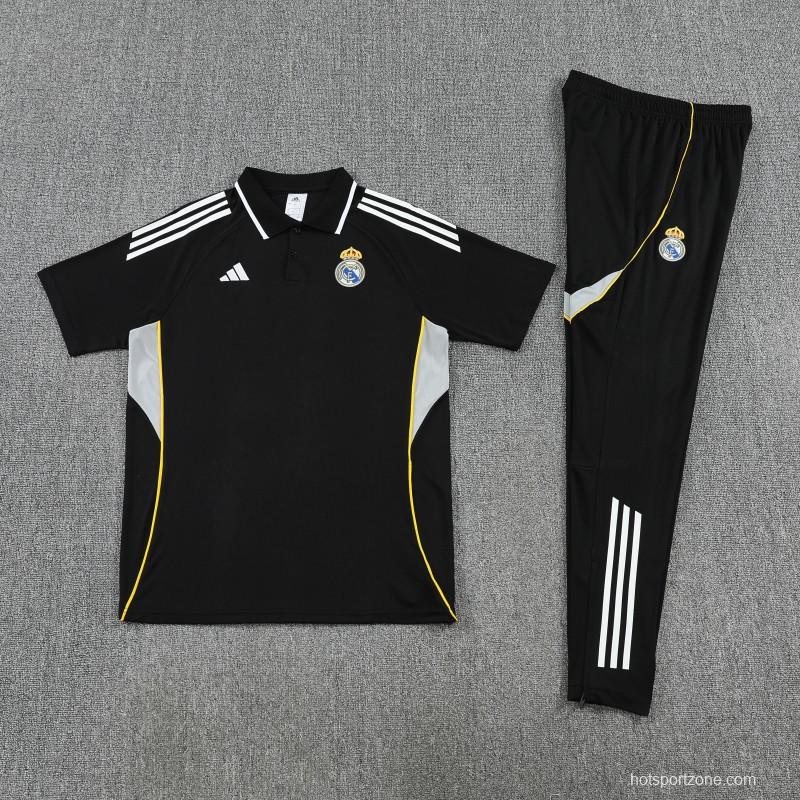 26/27 Real Madrid Black Polo Training Shirt + Long Pants Tracksuit
