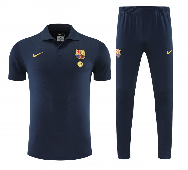 26/27  Barcelona Navy Blue Polo Training Shirt + Long Pants Tracksuit
