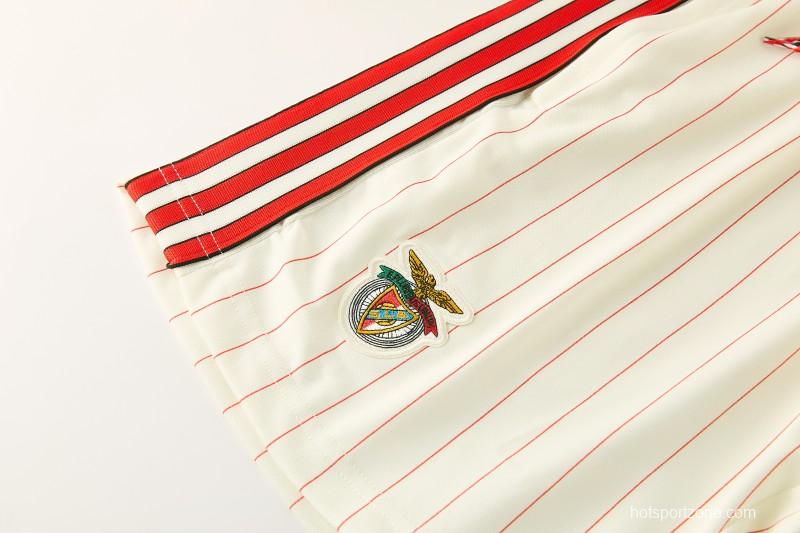 26/27 Benfica × Adidas Originals Off-White Pinstripe Short Sleeve+Soccer Shorts
