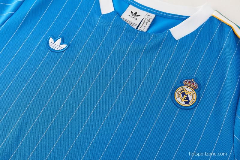 26/27 Real Madrid  Blue Pinstripe  Short Sleeve+Soccer Shorts