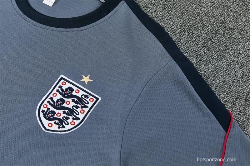 2026 England Grey Short Sleeve+ Navy Blue Soccer Shorts