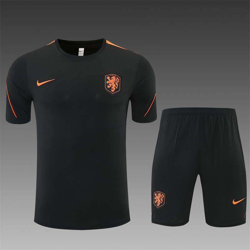 2026 Netherlands Black & Orange  Short Sleeve+Soccer Shorts