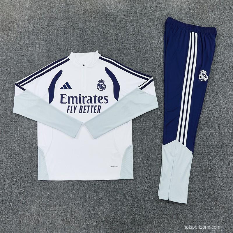 26/27 Kids Real Madrid Home White Half Zipper Jacket Tracksuit + Long Pants