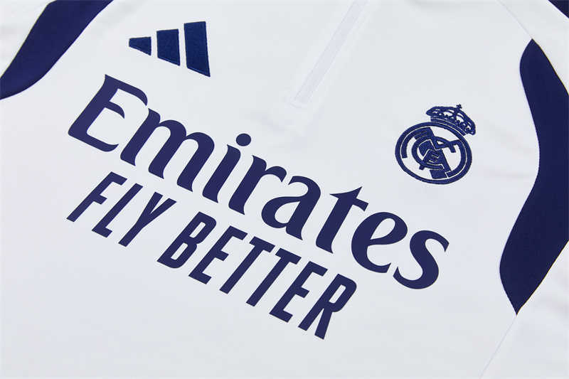 26/27 Kids Real Madrid Home White Half Zipper Jacket Tracksuit + Long Pants