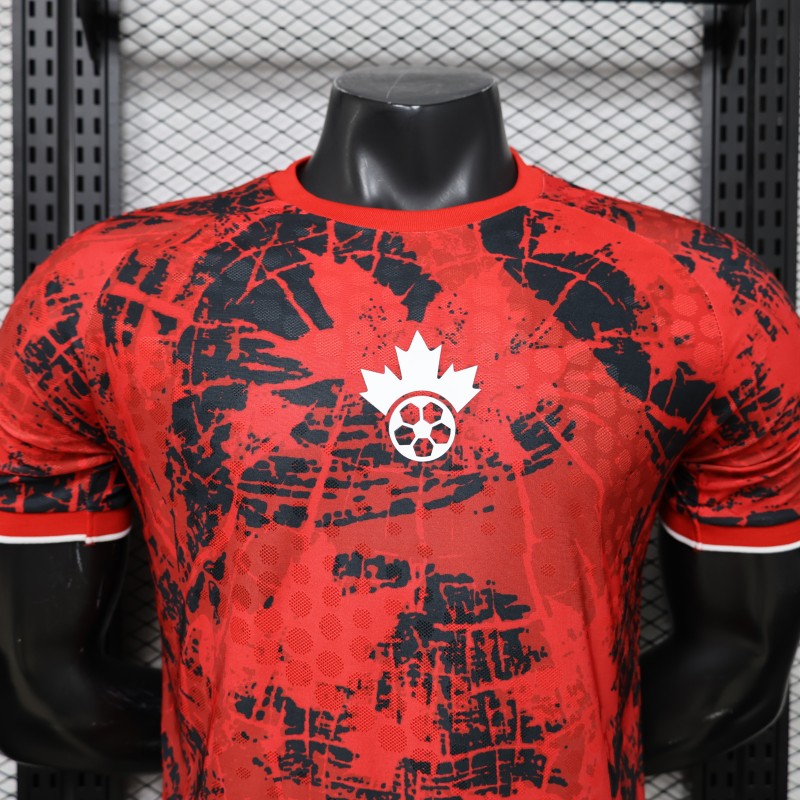 Player Version 2026 Canada National Team Red with Black Grunge Print Home Jersey