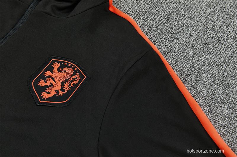 2026 Netherlands Black & Orange  Half Zipper Jacket Tracksuit + Long Pants