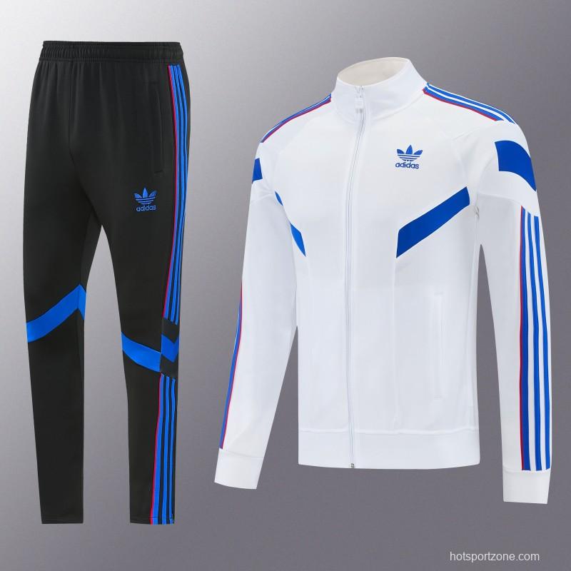 2026/27 Adidas Originals  White Full Zipper Jacket Tracksuit + Navy Blue Long Pants