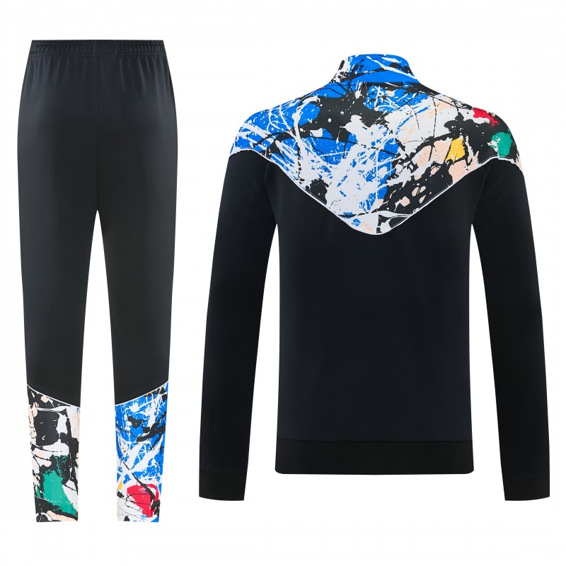 2026/27 Manchester United Black Grunge Splatter Paint Full Zipper Jacket Tracksuit + Long Pants
