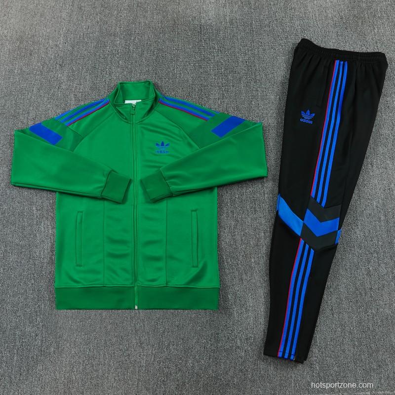 26/27 Adidas Originals Green  Full Zipper Jacket Tracksuit + Royal Blue  Long Pants