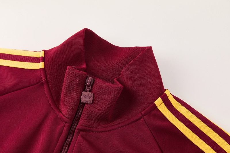2026/27 AS Roma Burgundy & Gold Full Zipper Jacket Tracksuit +Black  Long Pants