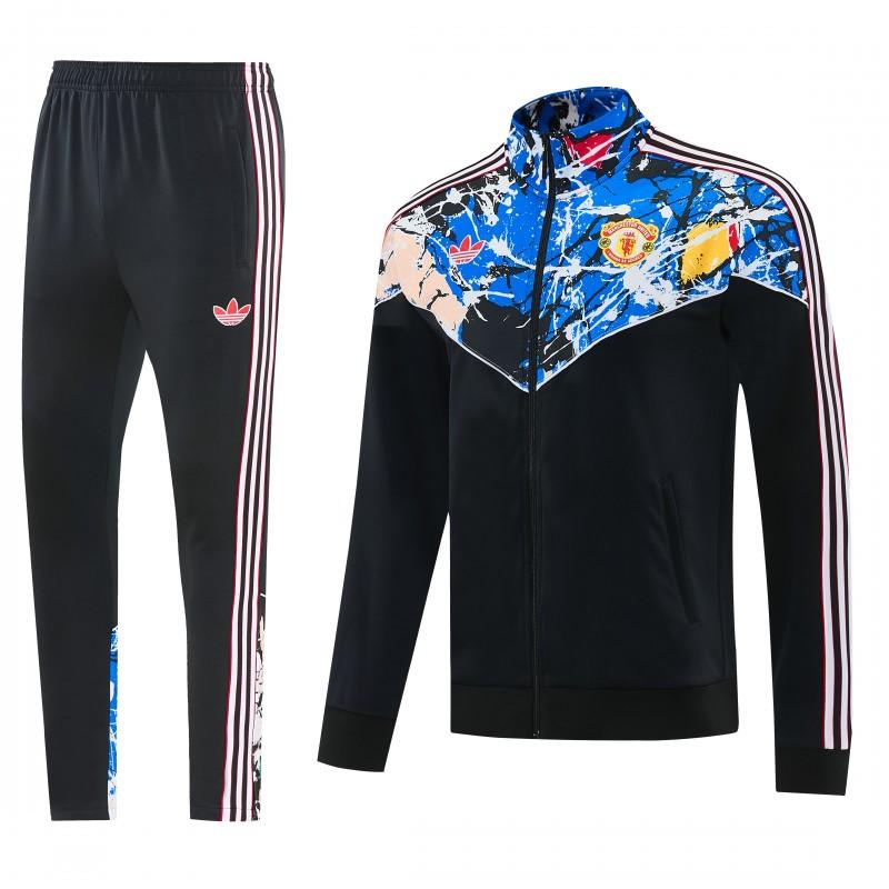 2026/27 Manchester United Black Grunge Splatter Paint Full Zipper Jacket Tracksuit + Long Pants