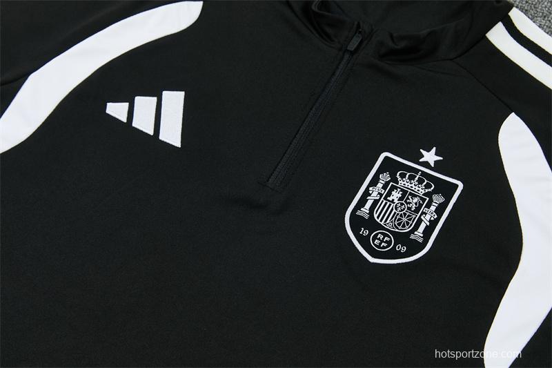 2026 Spain Black & White Half Zipper Jacket Tracksuit + Long Pants