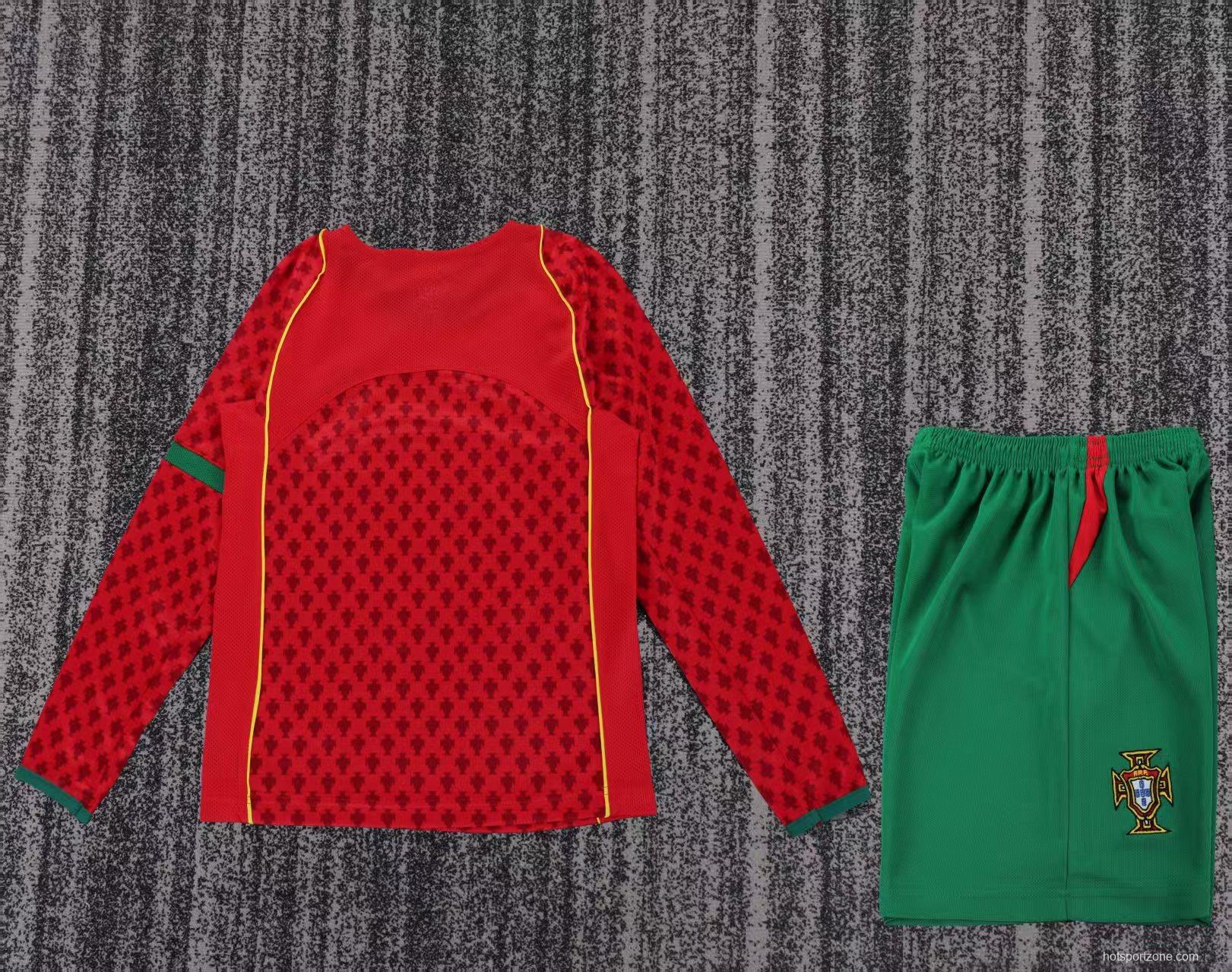 Retro 2004 Kids Portugal Home Long Sleeve Jersey