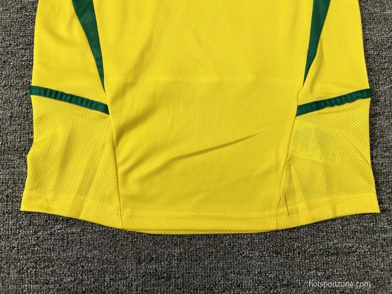 Retro Kids 2002 Brazil Home Long Sleeve Jersey