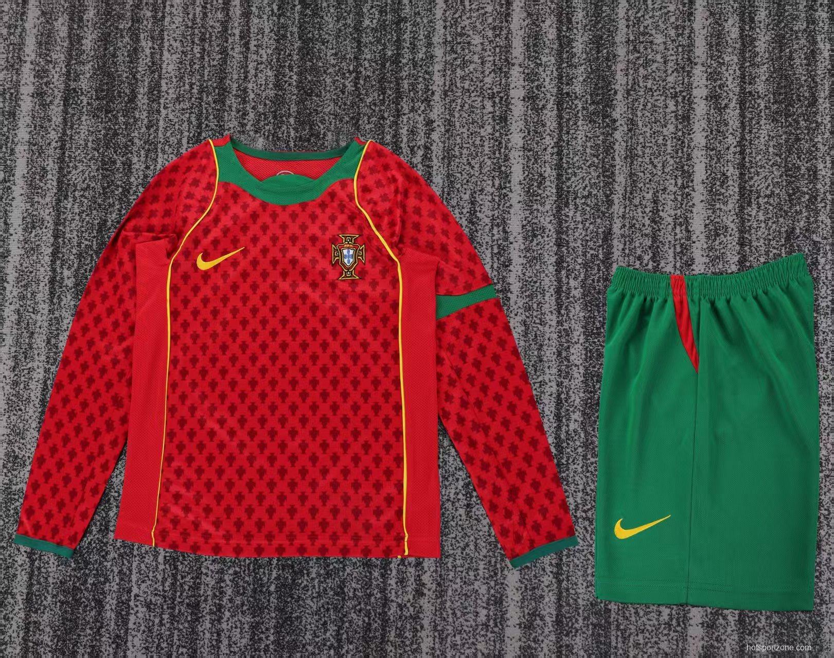 Retro 2004 Kids Portugal Home Long Sleeve Jersey