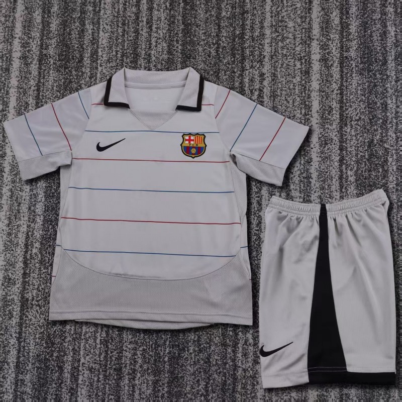Retro Kids 03/04 FC Barcelona Away Grey Jersey