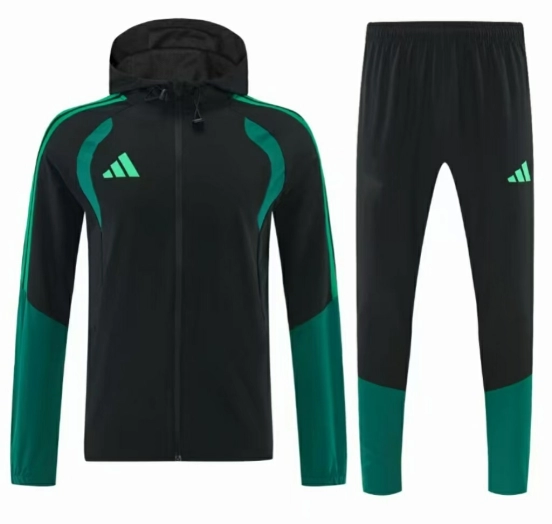 26/27 Adidas  Black Full Zipper Hooded  Windbreaker   Jacket Tracksuit + Long Pants