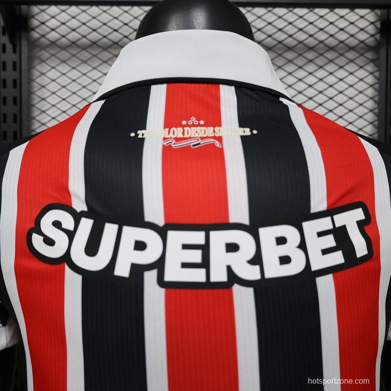 Player Version 26/27 São Paulo FC Away Red & Black Stripe  With White Collar Jersey