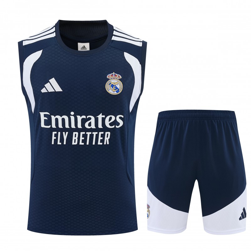 26/27 Real Madrid Navy Blue & White Sleeveless Vest Tracksuit + Short Pants
