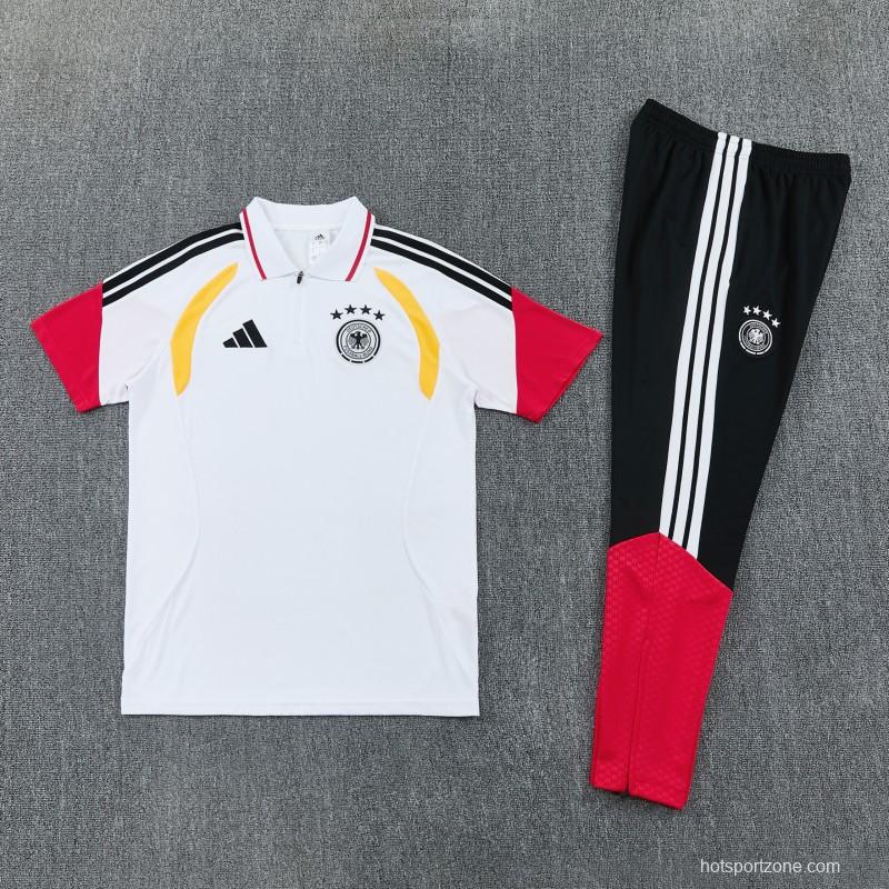 2026 German White & Black Half-Zip Polo Short Sleeve Tracksuit + Long Pants