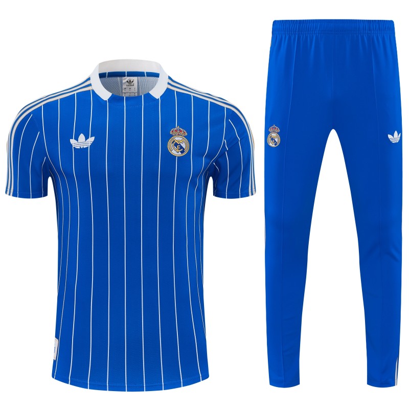 26/27 Real Madrid Blue Short Sleeve Tracksuit + Long Pants